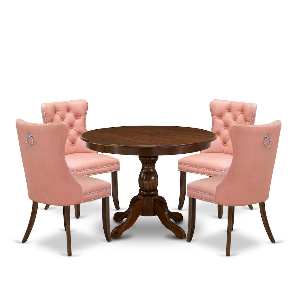 5 Piece Dining Room Furniture Set Consists of a Round Solid Wood Table. Picture 1