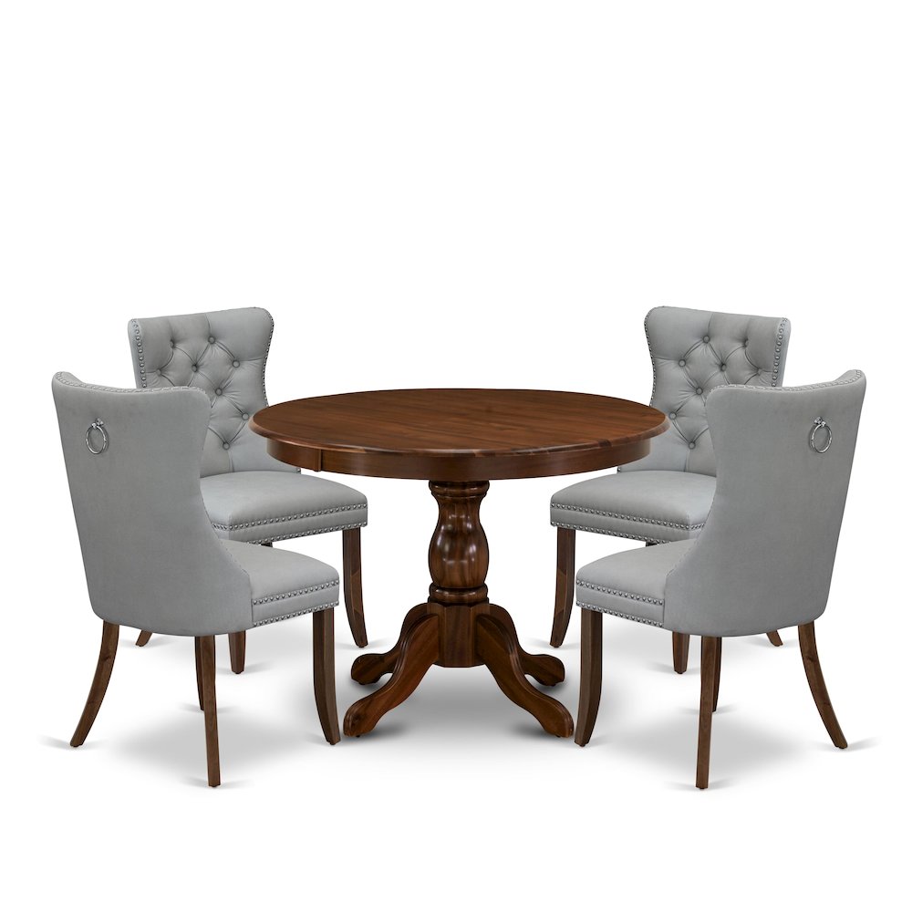 5 Piece Dining Room Furniture Set Contains a Round Solid Wood Table. Picture 1