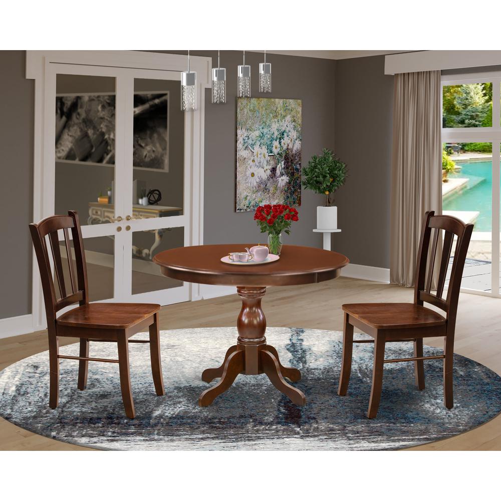 HBDL3-MAH-W - 3-Pc Dining Room Table Set- 2 Kitchen Dining Chairs and Dining Room Table - Wooden Seat and Slatted Chair Back - Mahogany Finish. Picture 8