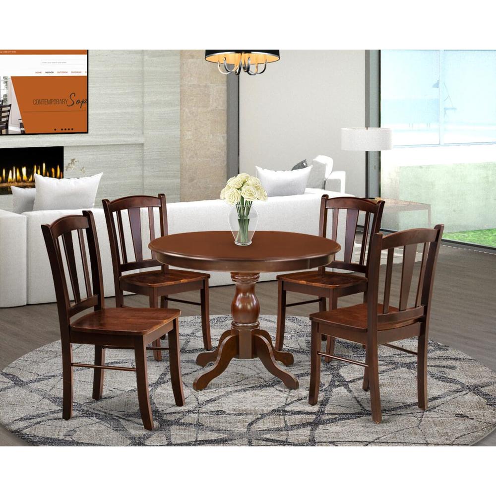 HBDL5-MAH-W - 5-Piece Dining Room Set- 4 Dining Chairs and Dining Room Table - Wooden Seat and Slatted Chair Back - Mahogany Finish. Picture 8