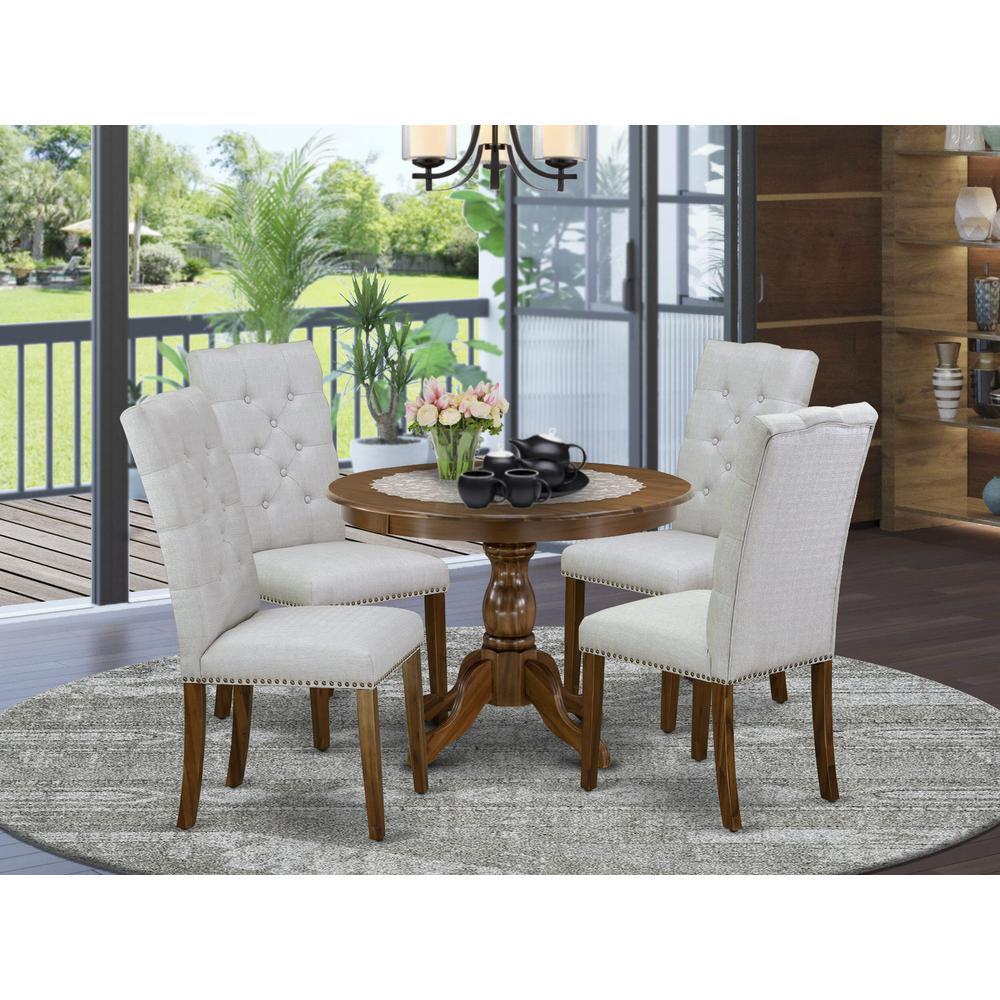 HBEL5-AWA-05 5 Pc Kitchen Table Set - Small Dining Table with 4 Grey Comfortable Chairs - Acacia Walnut Finish. Picture 8