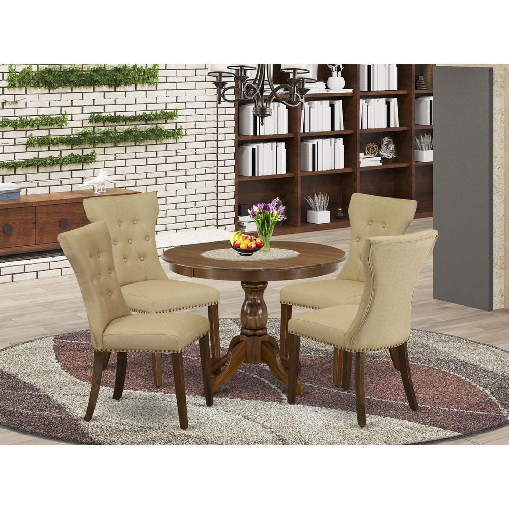 HBGA5-AWA-03 5 Pc Modern Table Set - Breakfast Table with 4 Brown Modern Dining Chairs - Acacia Walnut Finish. Picture 8