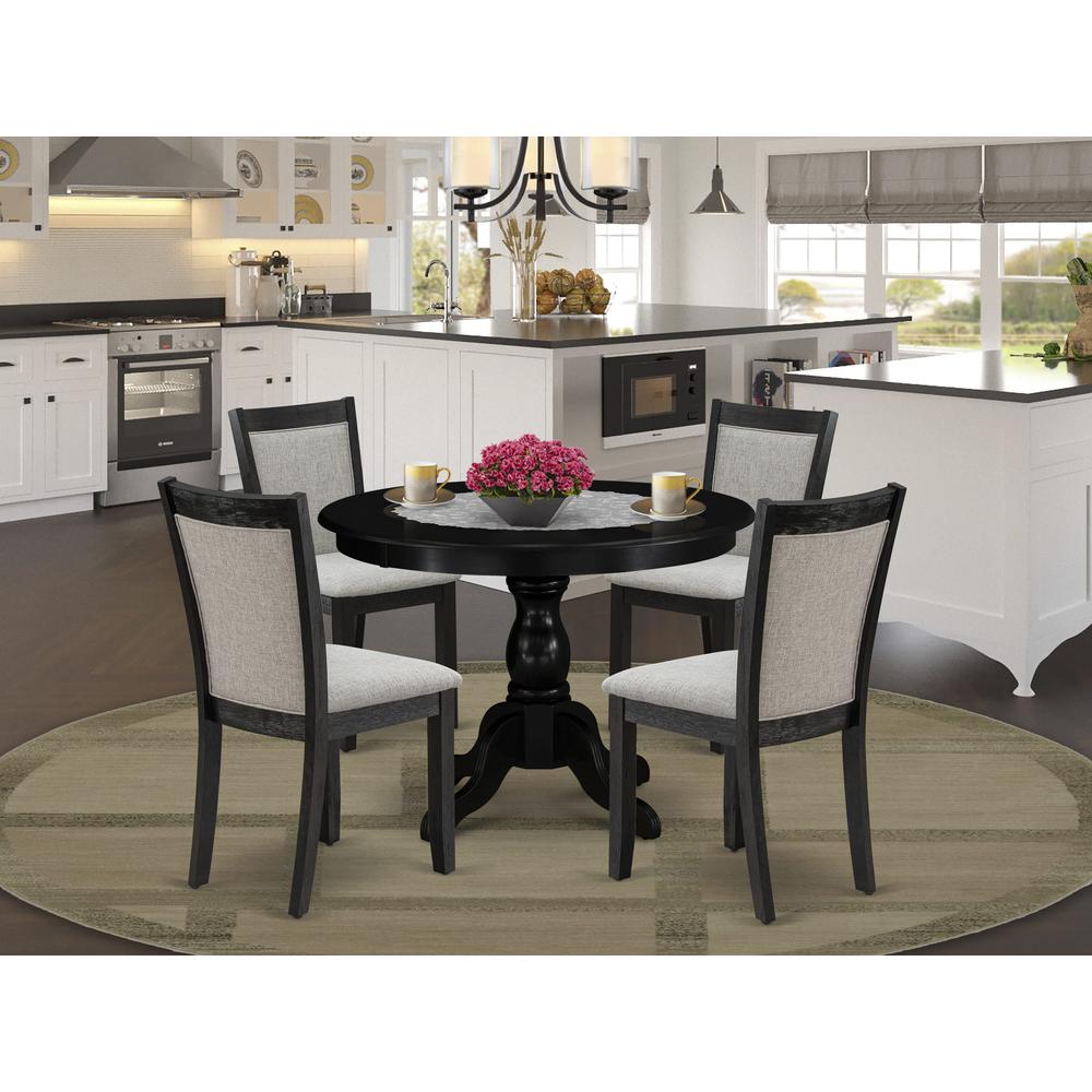 East West Furniture 5-Pc Dinette Set Includes a Modern Dining Room Table and 4 Shitake Linen Fabric Parson Chairs - Wire Brushed Black Finish. Picture 2