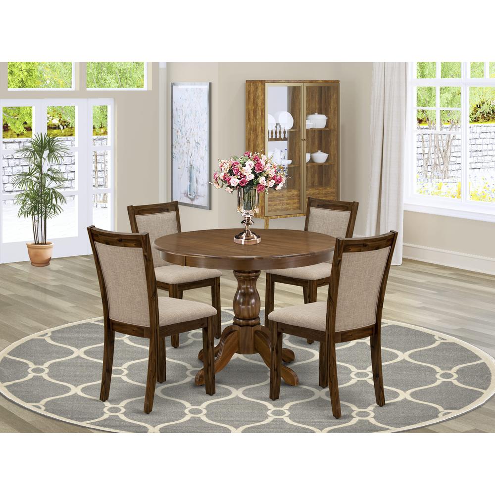 HBMZ5-AWN-04 5-Piece Dining Table Set Contains a Dining Table and 4 Light Tan Padded Chairs - Sand Blasting Antique Walnut Finish. Picture 7