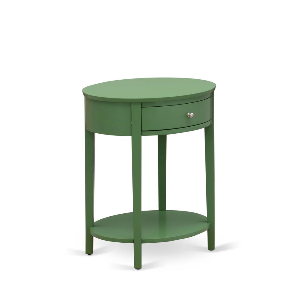 HI-12-ET Mid Century Modern Nightstand with 1 Wood Drawer, Stable and Sturdy Constructed - Clover Green Finish. Picture 2