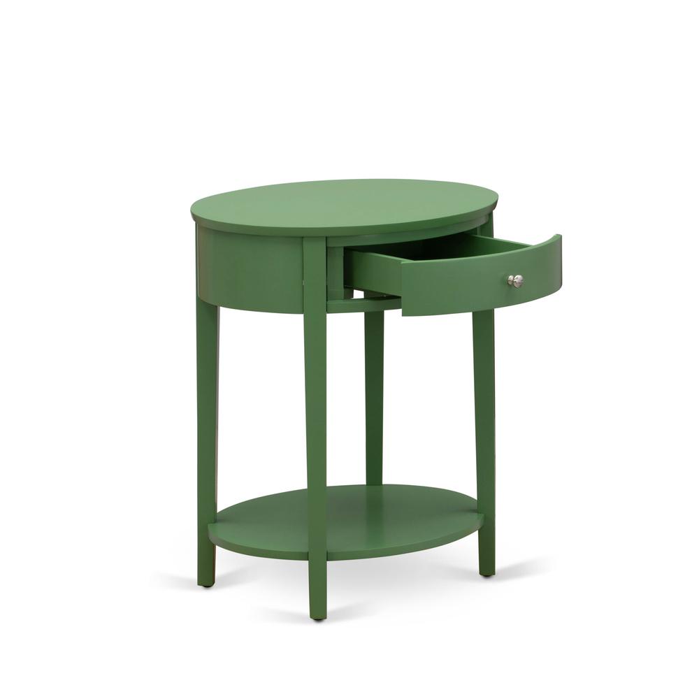 HI-12-ET Mid Century Modern Nightstand with 1 Wood Drawer, Stable and Sturdy Constructed - Clover Green Finish. Picture 3