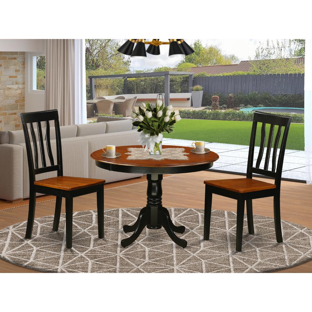 3  Pc  set  with  a  Round  Table  and  2  Wood  Dinette  Chairs  in  Black  and  Cherry. Picture 4