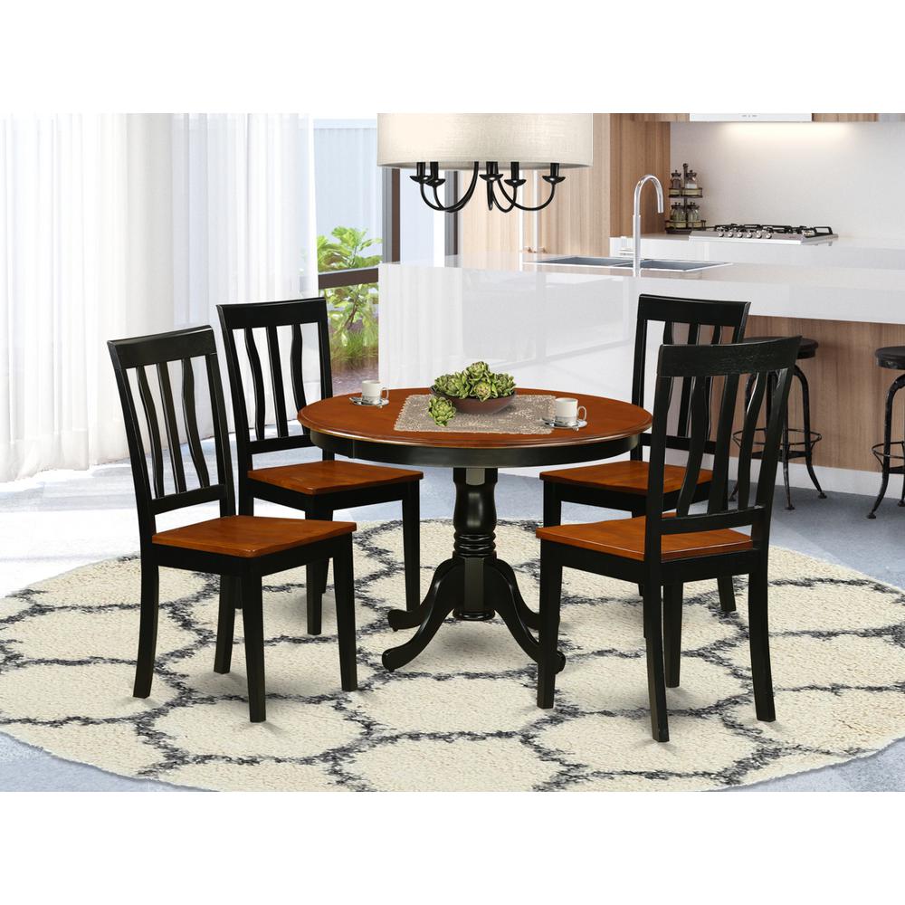5  Pc  set  with  a  Round  Dinette  Table  and  4  Wood  Dinette  Chairs  in  Black  and  Cherry. Picture 4