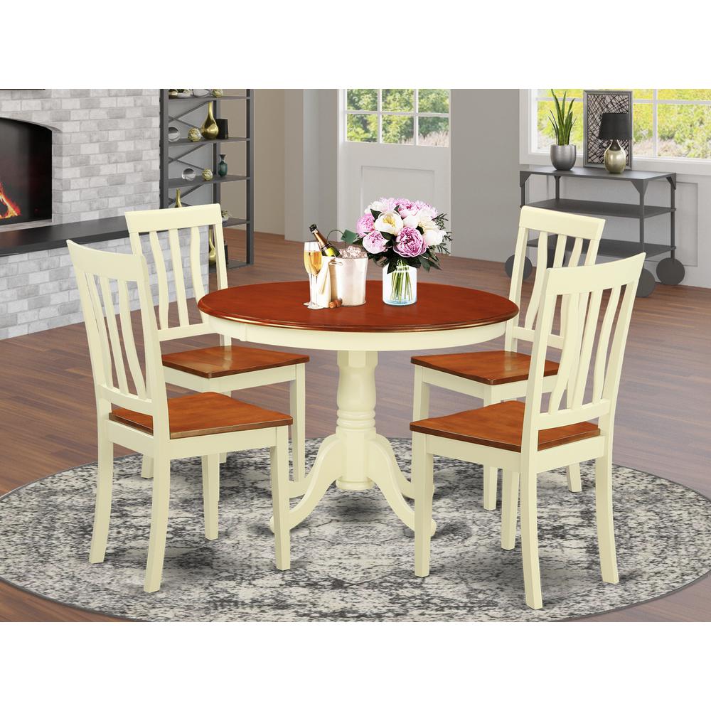 5  Pc  set  with  a  Round  Small  Table  and  4  Wood  Dinette  Chairs  in  Buttermilk  and  Cherry  .. Picture 4