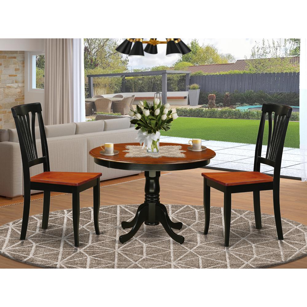 3  Pc  set  with  a  Round  Table  and  2  Wood  Dinette  Chairs  in  Black  and  Cherry. Picture 4