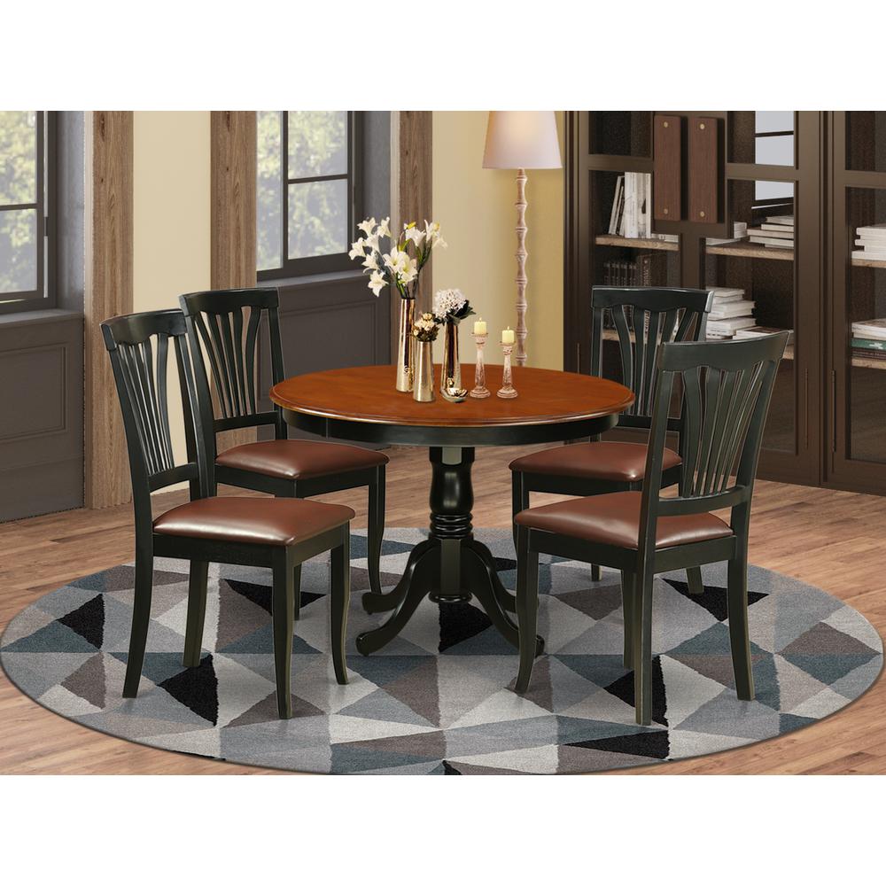 5  Pc  set  with  a  Round  Dinette  Table  and  4  Leather  Kitchen  Chairs  in  Black. Picture 4