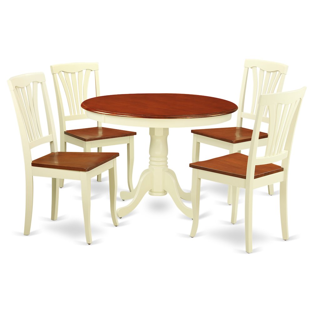 5  Pc  set  with  a  Round  Dinette  Table  and  4  Leather  Kitchen  Chairs  in  Buttermilk  and  Cherry  .. Picture 1