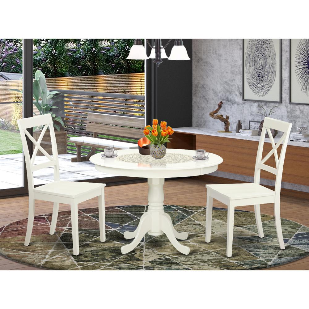 3  Pc  set  with  a  Round  Table  and  2  Wood  Dinette  Chairs  in  Linen  White. Picture 3