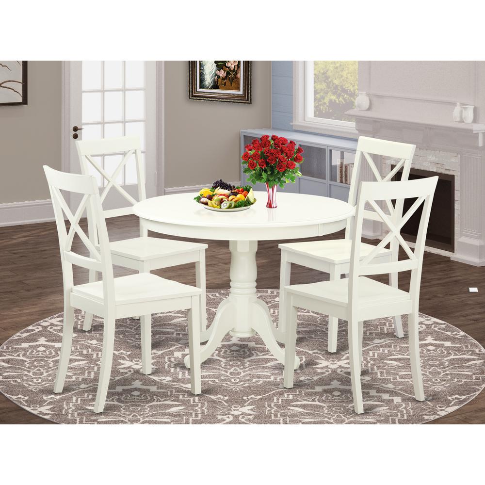 5  Pc  set  with  a  Round  Dinette  Table  and  4  Wood  Dinette  Chairs  in  Linen  White. Picture 4