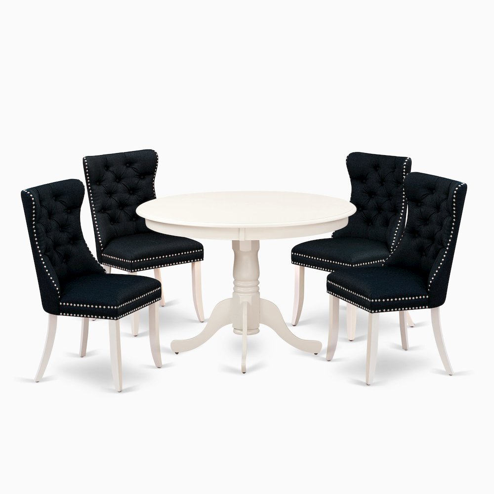 5 Piece Dining Room Table Set Consists of a Round Wooden Table with Pedestal. Picture 1