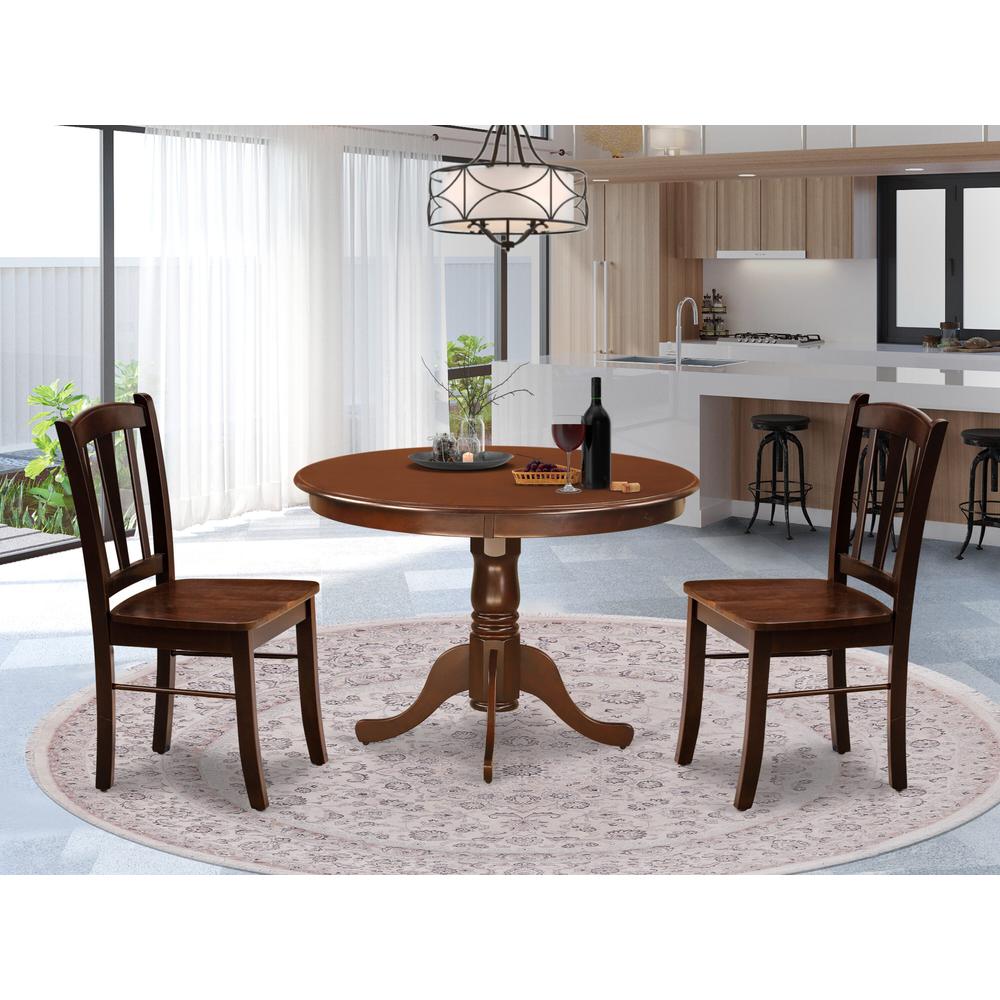 HLDL3-MAH-W - 3-Pc Kitchen Dining Set- 2 Mid Century Dining Chairs and Dining Table - Wooden Seat and Slatted Chair Back - Mahogany Finish. Picture 8