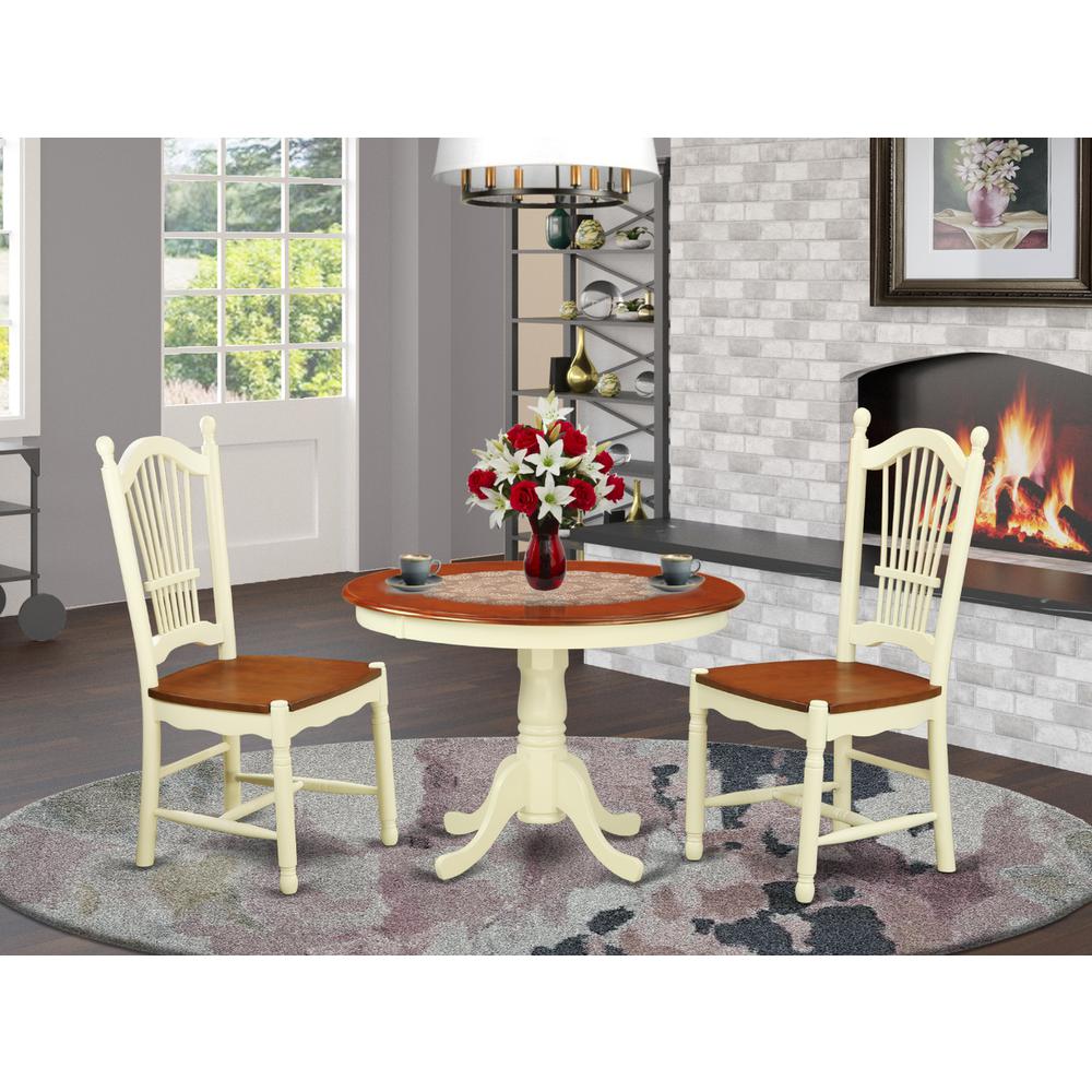 3  Pc  set  with  a  Round  Small  Table  and  2  Leather  Kitchen  Chairs  in  Buttermilk  and  Cherry  .. Picture 4