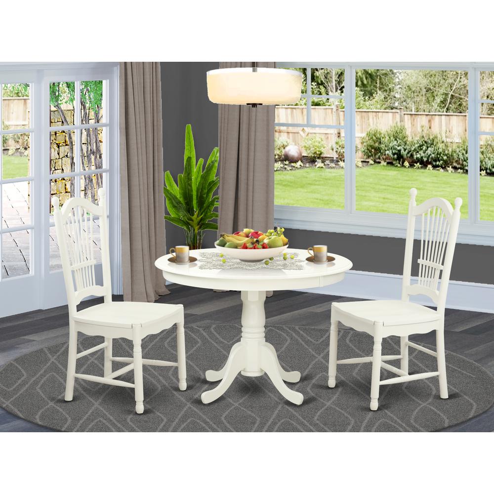 3  Pc  set  with  a  Round  Dinette  Table  and  2  Wood  Dinette  Chairs  in  Linen  White. Picture 4