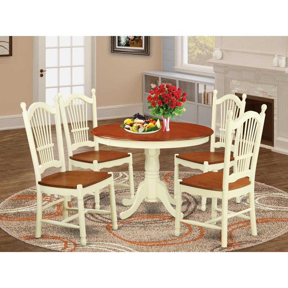5  Pc  set  with  a  Round  Small  Table  and  4  Leather  Kitchen  Chairs  in  Buttermilk  and  Cherry  .. Picture 4