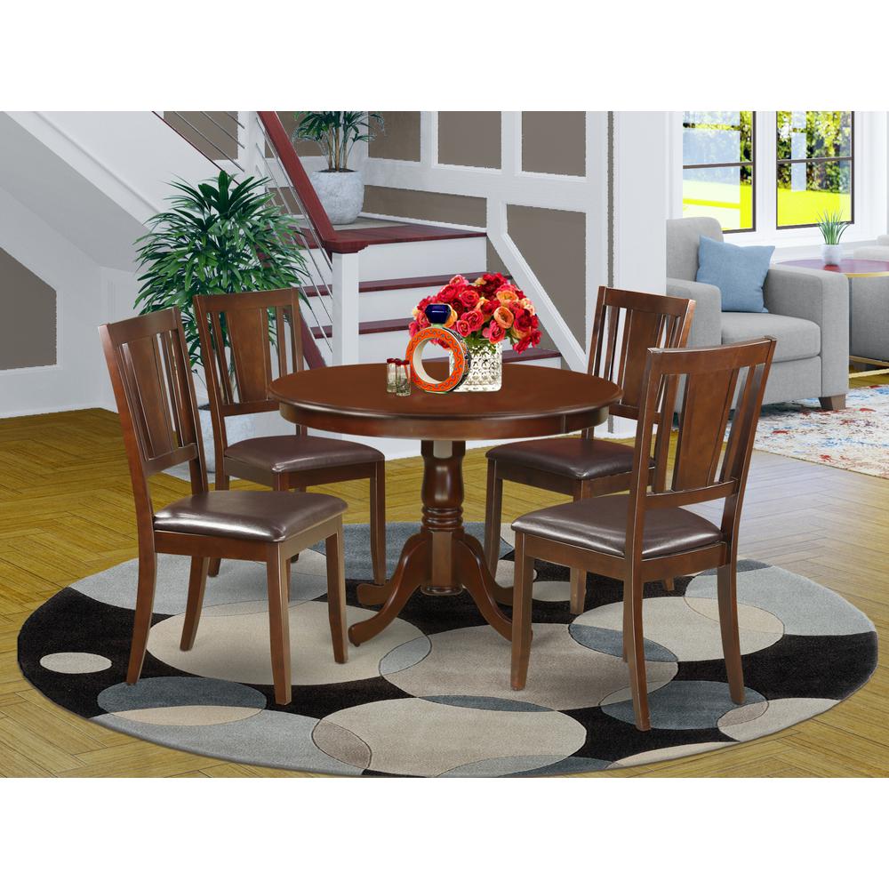 5  Pc  set  with  a  Round  Dinette  Table  and  4  Leather  Kitchen  Chairs  in  Mahogany. Picture 4
