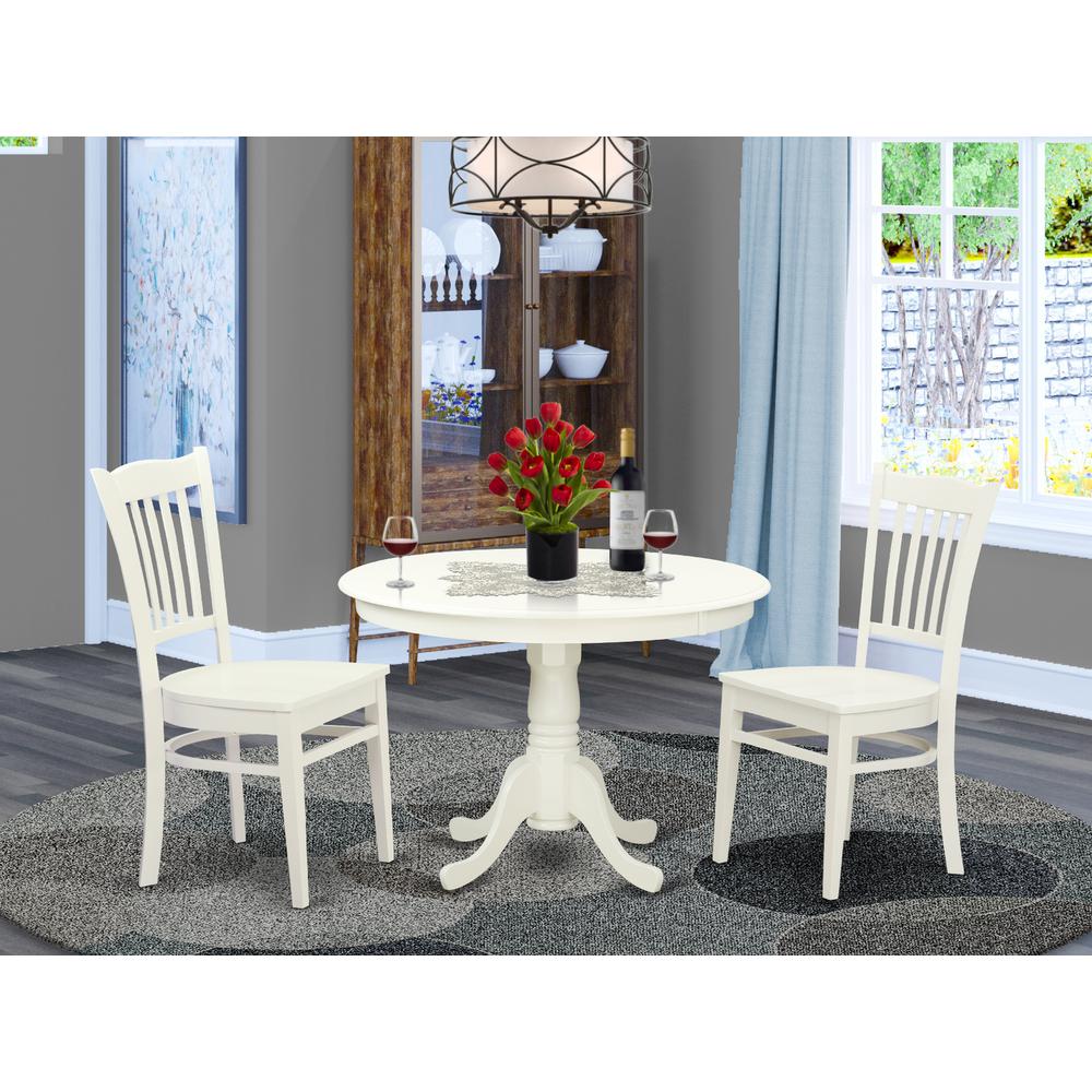 3  Pc  set  with  a  Round  Table  and  2  Wood  Dinette  Chairs  in  Linen  White. Picture 4