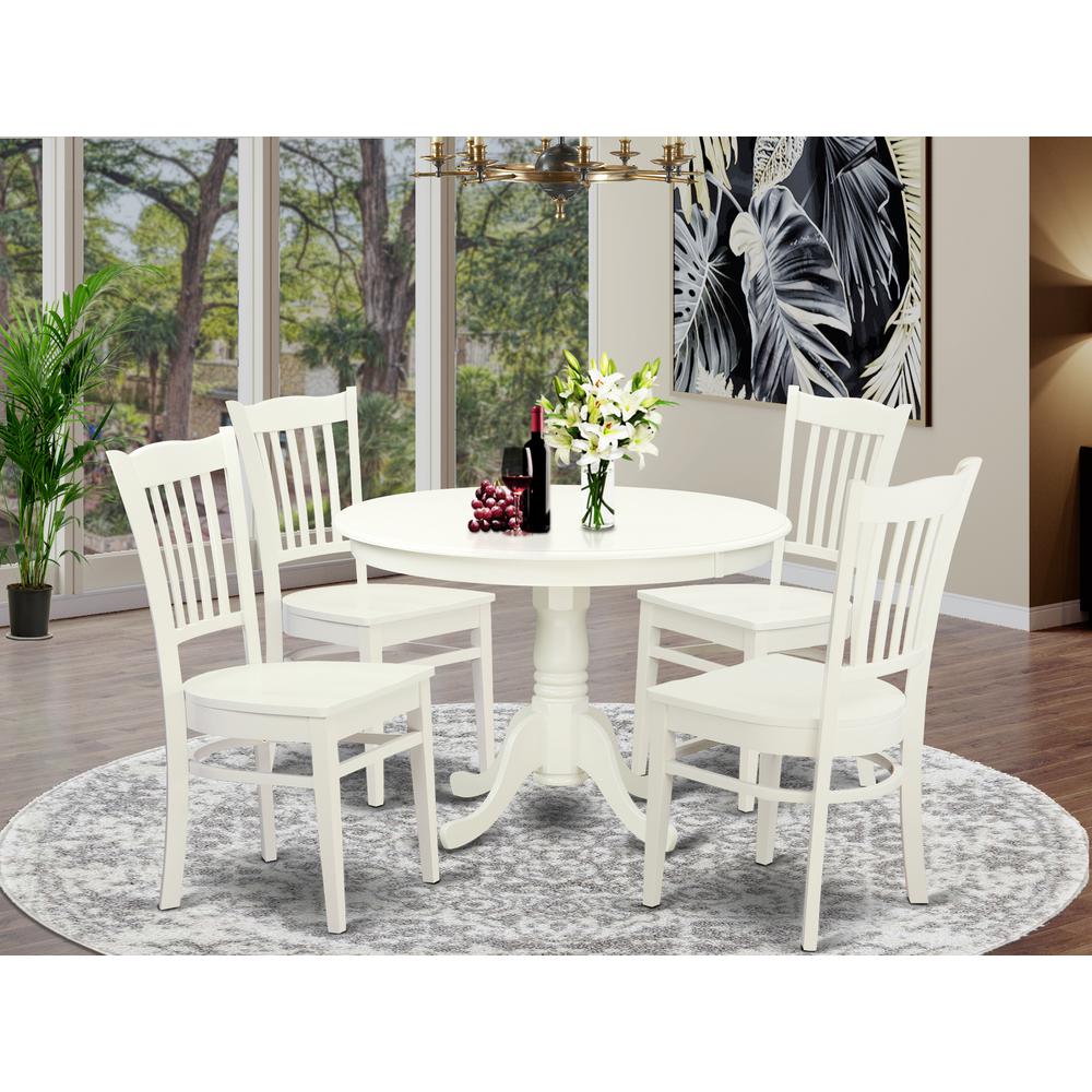 5  Pc  set  with  a  Round  Kitchen  Table  and  4  Wood  Dinette  Chairs  in  Linen  White. Picture 4