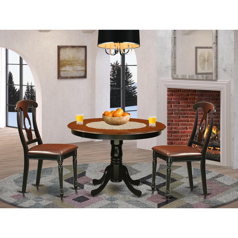3  Pc  set  with  a  Round  Dinette  Table  and  2  Leather  Kitchen  Chairs  in  Linen  White. Picture 4