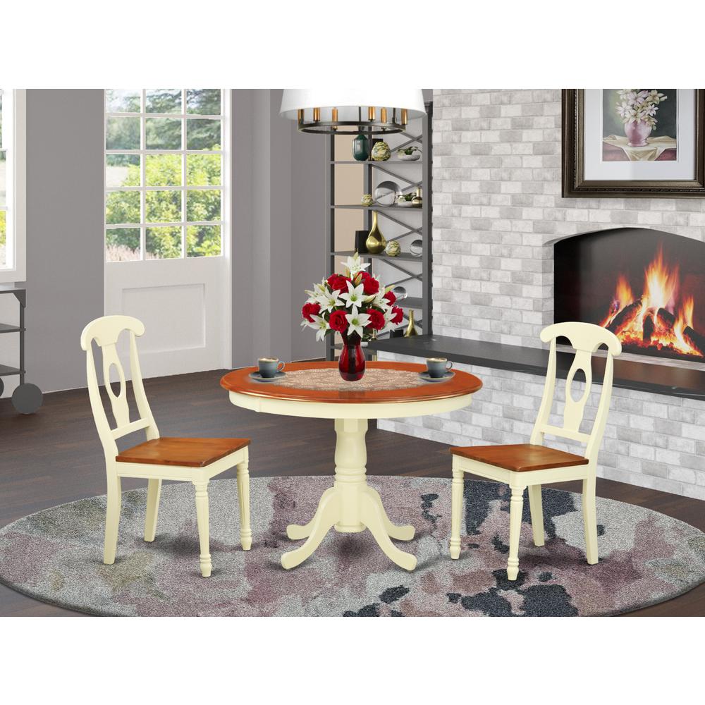 3  Pc  set  with  a  Round  Kitchen  Table  and  2  Wood  Dinette  Chairs  in  Buttermilk  and  Cherry  .. Picture 4