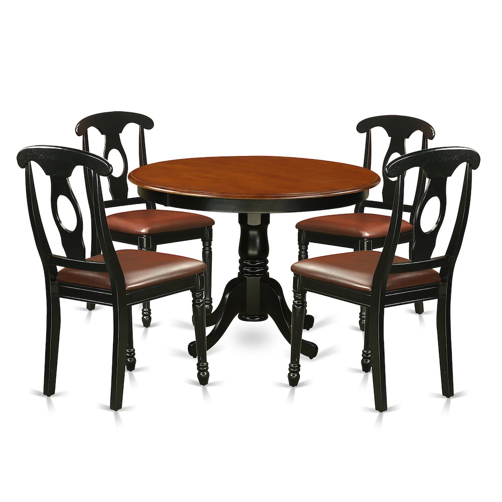 5  Pc  set  with  a  Round  Kitchen  Table  and  4  Leather  Dinette  Chairs  in  Linen  White. Picture 1