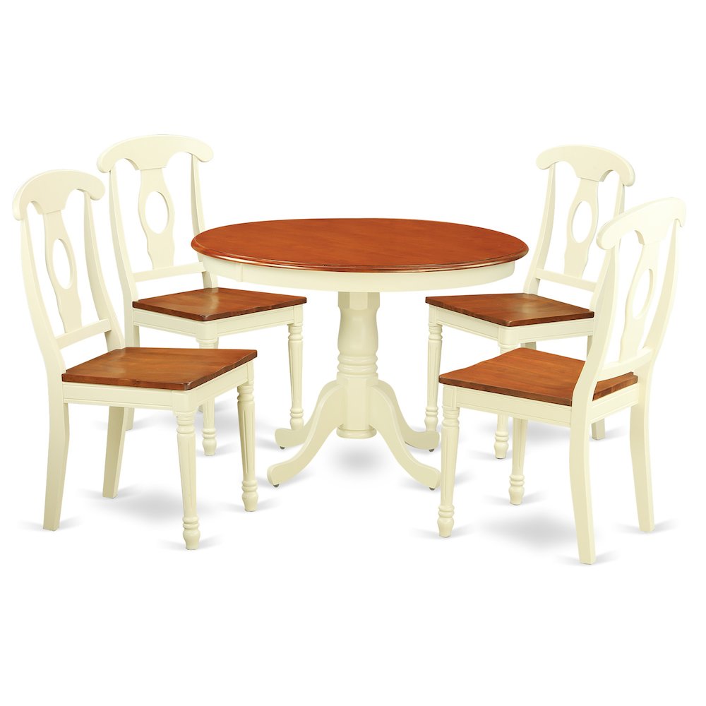 5  Pc  set  with  a  Round  Small  Table  and  4  Wood  Dinette  Chairs  in  Buttermilk  and  Cherry  .. Picture 1