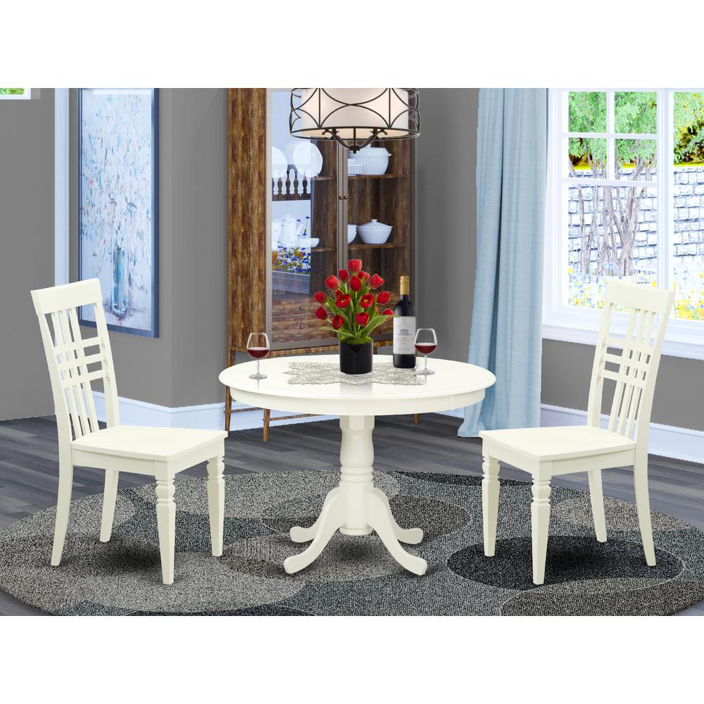 3  Pc  set  with  a  Round  Small  Table  and  2  Wood  Dinette  Chairs  in  Linen  White. Picture 4