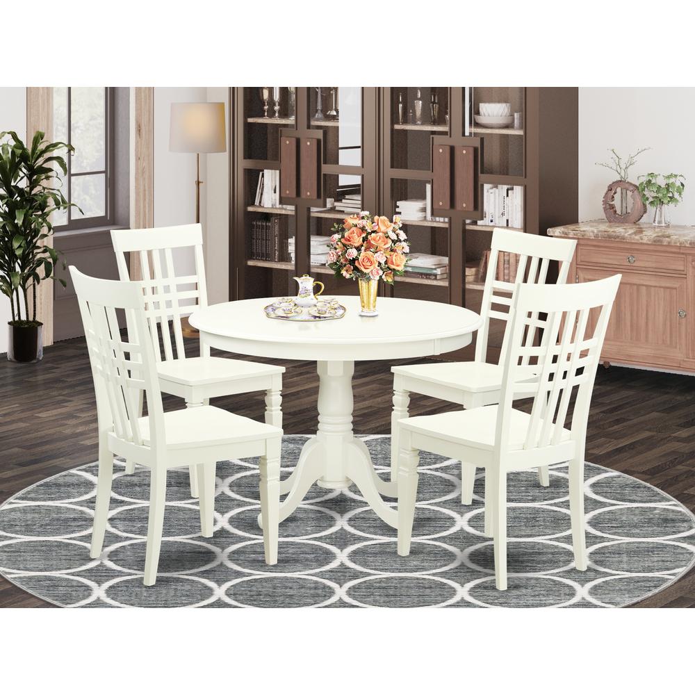 5  Pc  set  with  a  Round  Dinette  Table  and  4  Wood  Dinette  Chairs  in  Linen  White. Picture 4