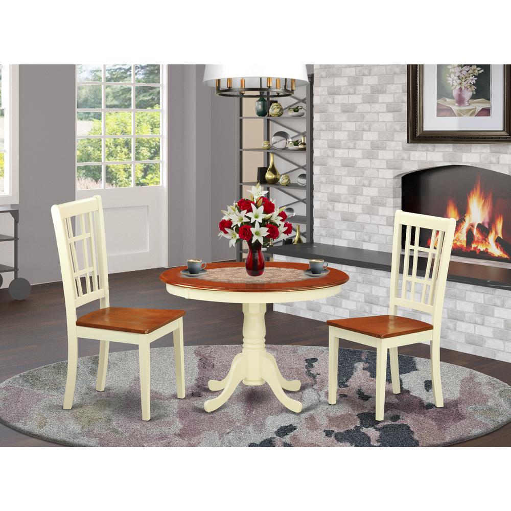 3  Pc  set  with  a  Round  Small  Table  and  2  Wood  Dinette  Chairs  in  Buttermilk  and  Cherry  .. Picture 4