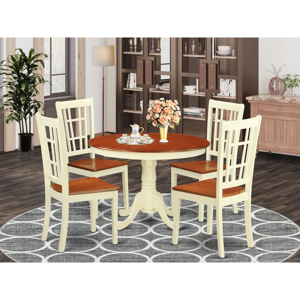 5  Pc  set  with  a  Round  Table  and  4  Leather  Kitchen  Chairs  in  Buttermilk  and  Cherry  .. Picture 4