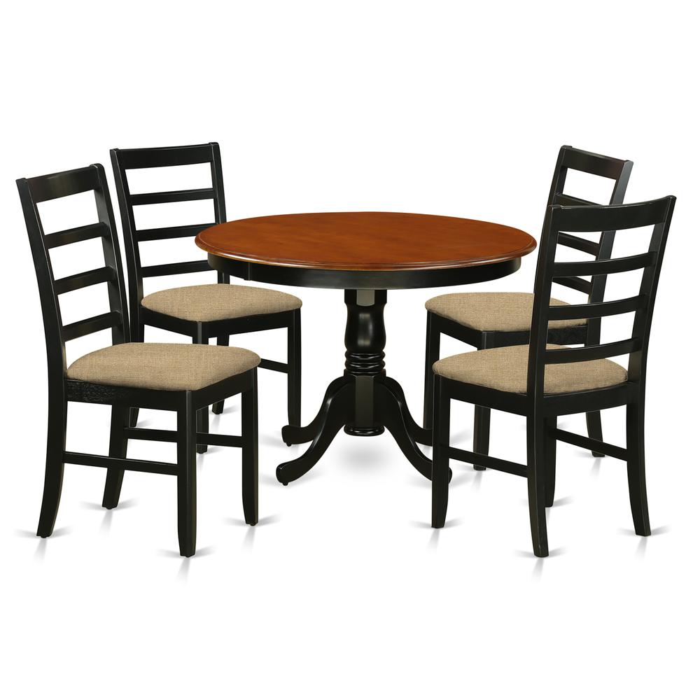 HLPF5-BCH-C 5 Pc set with a Kitchen Table and 4 Linen Dinette Chairs in Black and Cherry. Picture 1