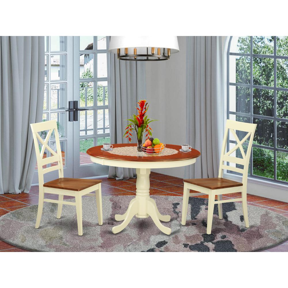3  Pc  set  with  a  Round  Small  Table  and  2  Leather  Kitchen  Chairs  in  Buttermilk  and  Cherry  .. Picture 4