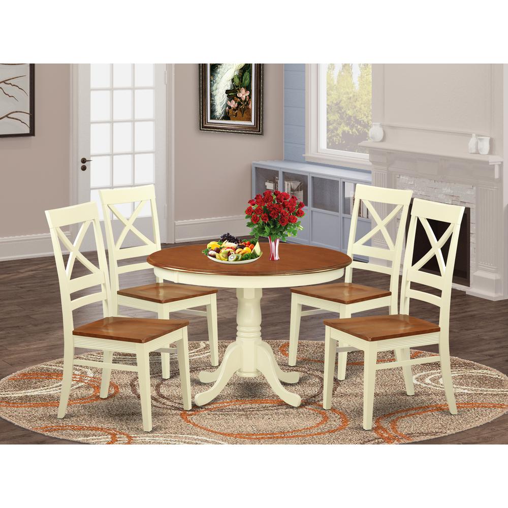 5  Pc  set  with  a  Round  Table  and  4  Leather  Kitchen  Chairs  in  Buttermilk  and  Cherry  .. Picture 4