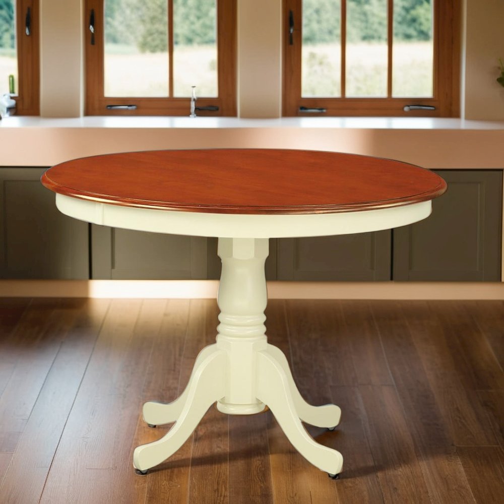 Small Round Kitchen Table for Dining Room with Classic Wooden Finish. Picture 2