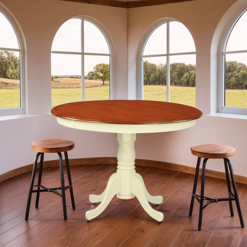 Small Round Kitchen Table for Dining Room with Classic Wooden Finish. Picture 4