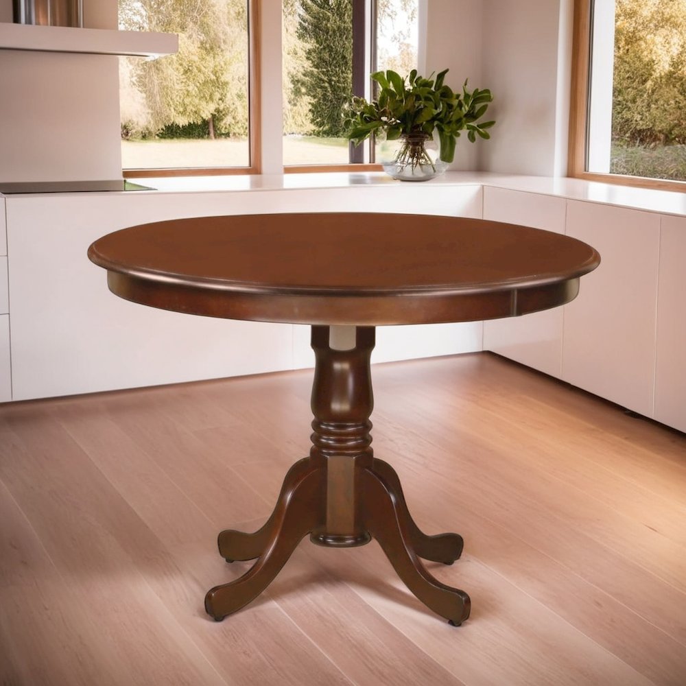 Elegant 42 Inch Round Dining Table in Mahogany Finish for Small Spaces. Picture 2