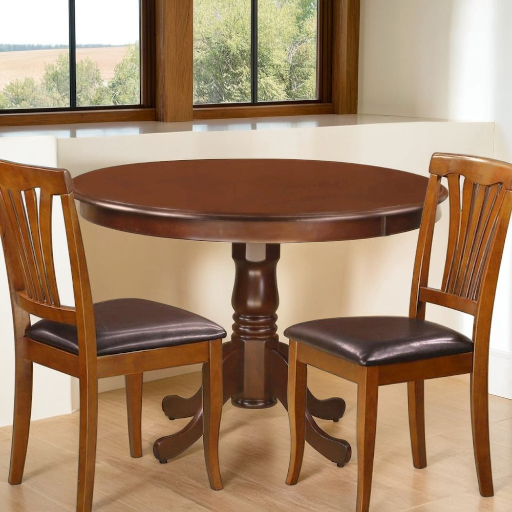 Elegant 42 Inch Round Dining Table in Mahogany Finish for Small Spaces. Picture 3