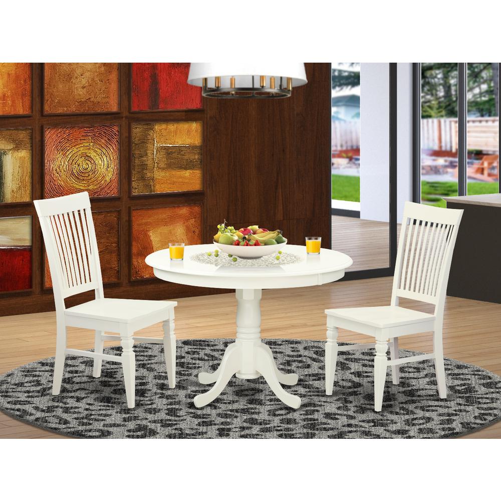 3  Pc  set  with  a  Round  Dinette  Table  and  2  Leather  Kitchen  Chairs  in  Linen  White. Picture 4