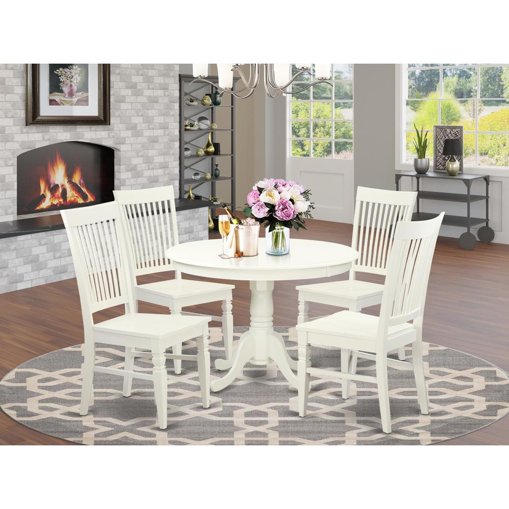 5  Pc  set  with  a  Round  Dinette  Table  and  4  Wood  Dinette  Chairs  in  Linen  White. Picture 4