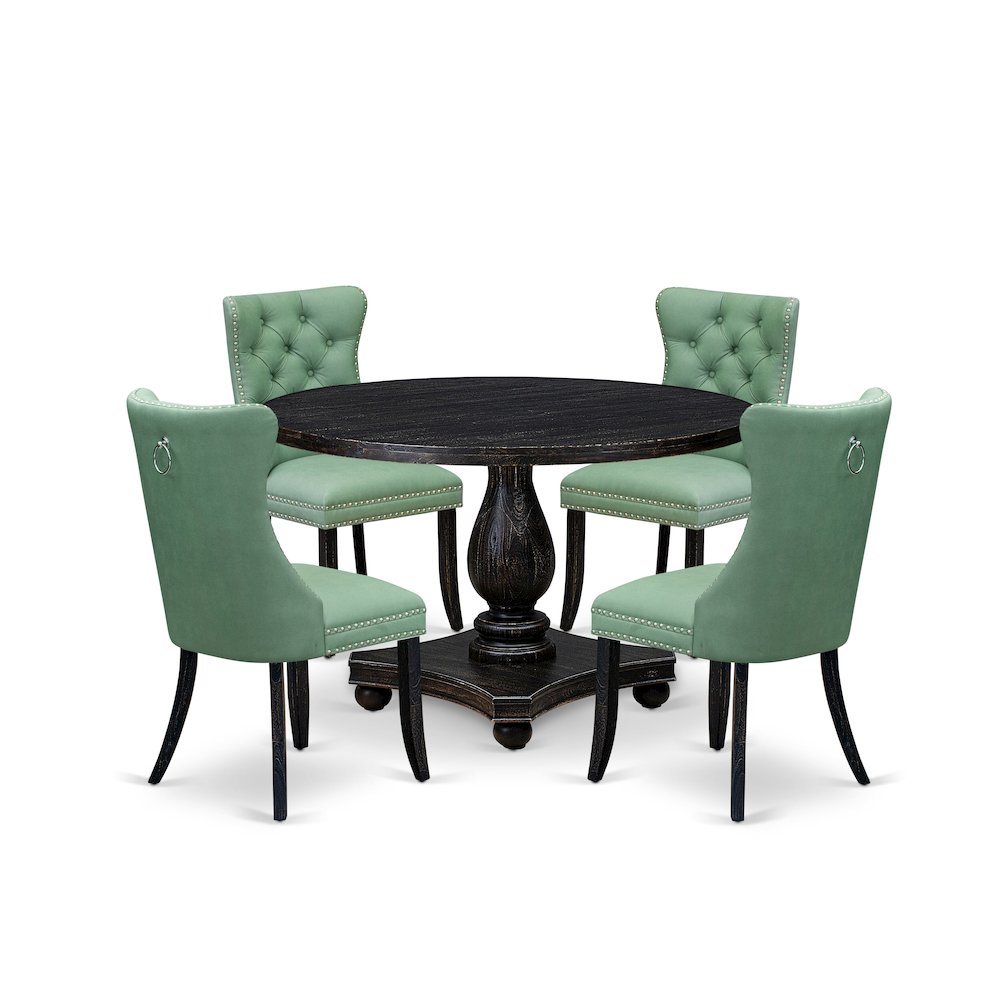5 Piece Dining Set Includes 48" Round Table In Willow Green Color. Picture 1