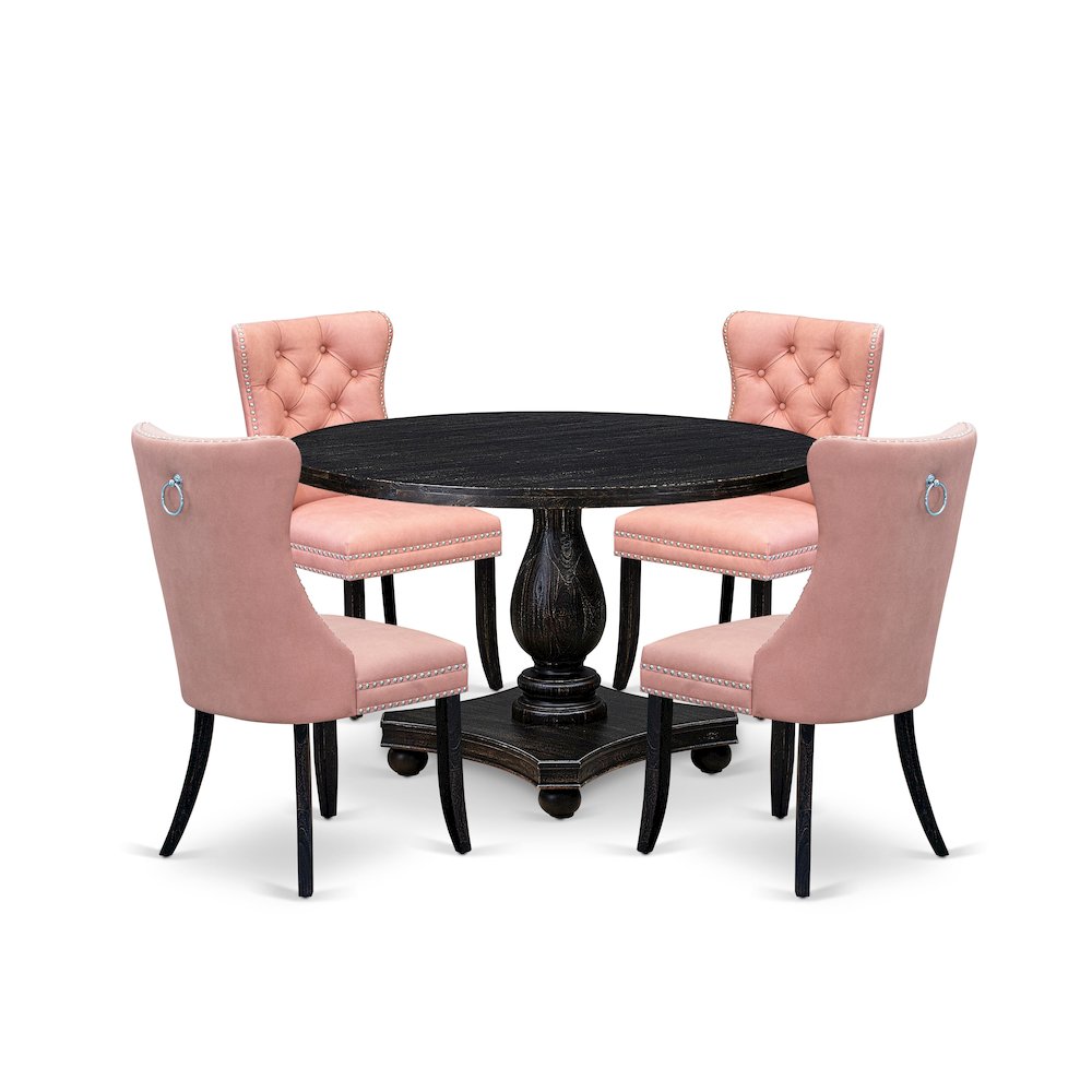 5 Piece Dining Set For 4 Includes 48" Round Table In Beige Red Color. Picture 1