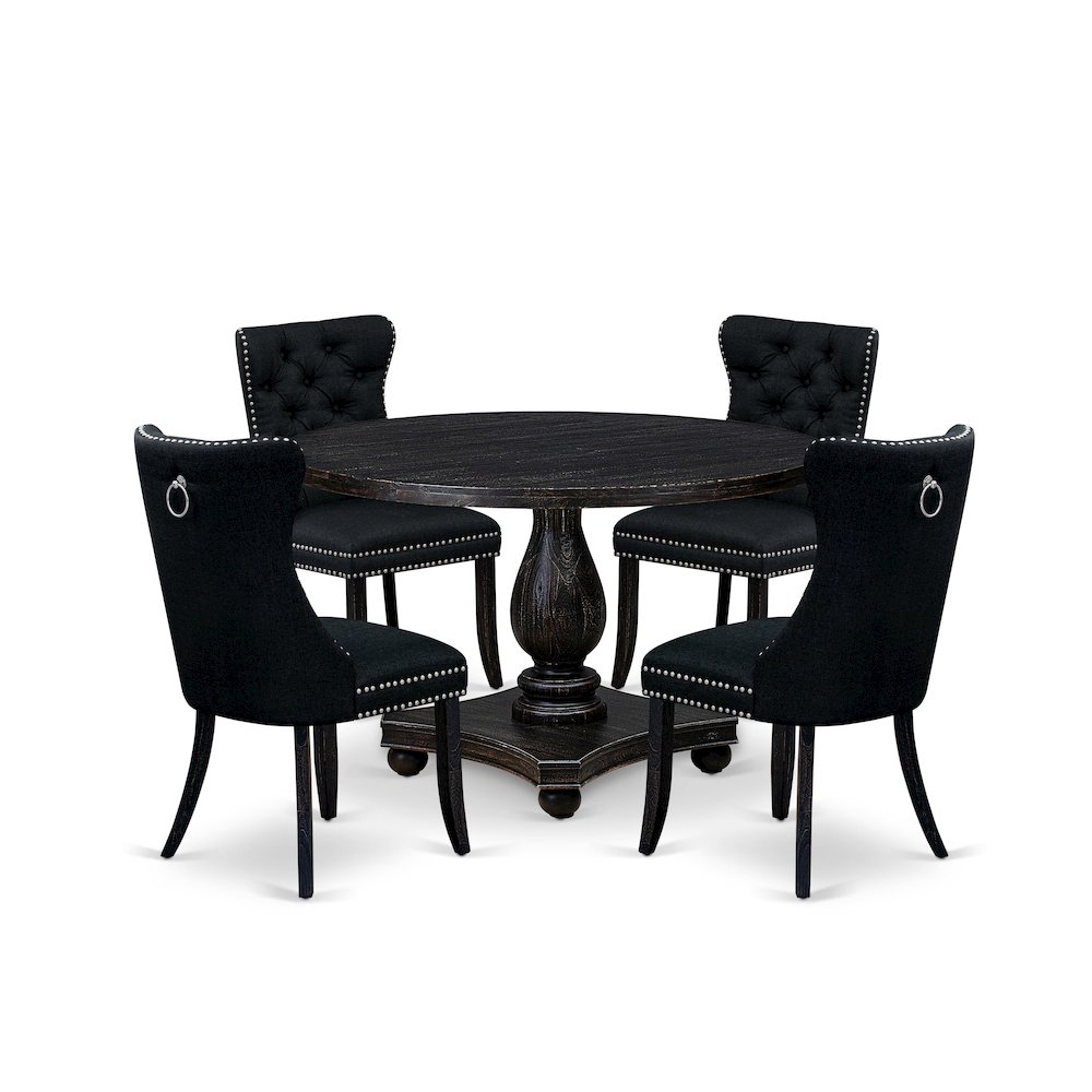 5 Piece Dining Room Set For 4 Contains 48" Round Table In Black Color. Picture 1