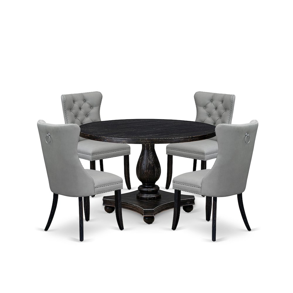 5 Piece Dining Table Set Includes 48" Round Table In Light Gray Color. Picture 1