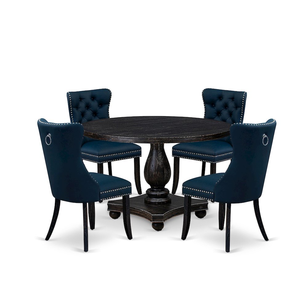 5 Piece Dining Table Set Includes 48" Round Table In Navy Blue Color. Picture 1