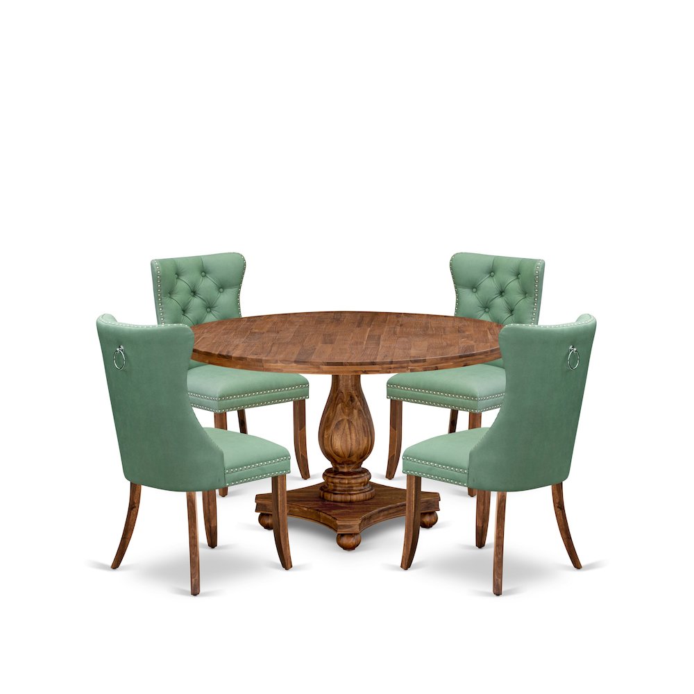 5-Pc Dining Set Consist A Modern Kitchen Table And 4 Willow Green Padded Chairs. Picture 1