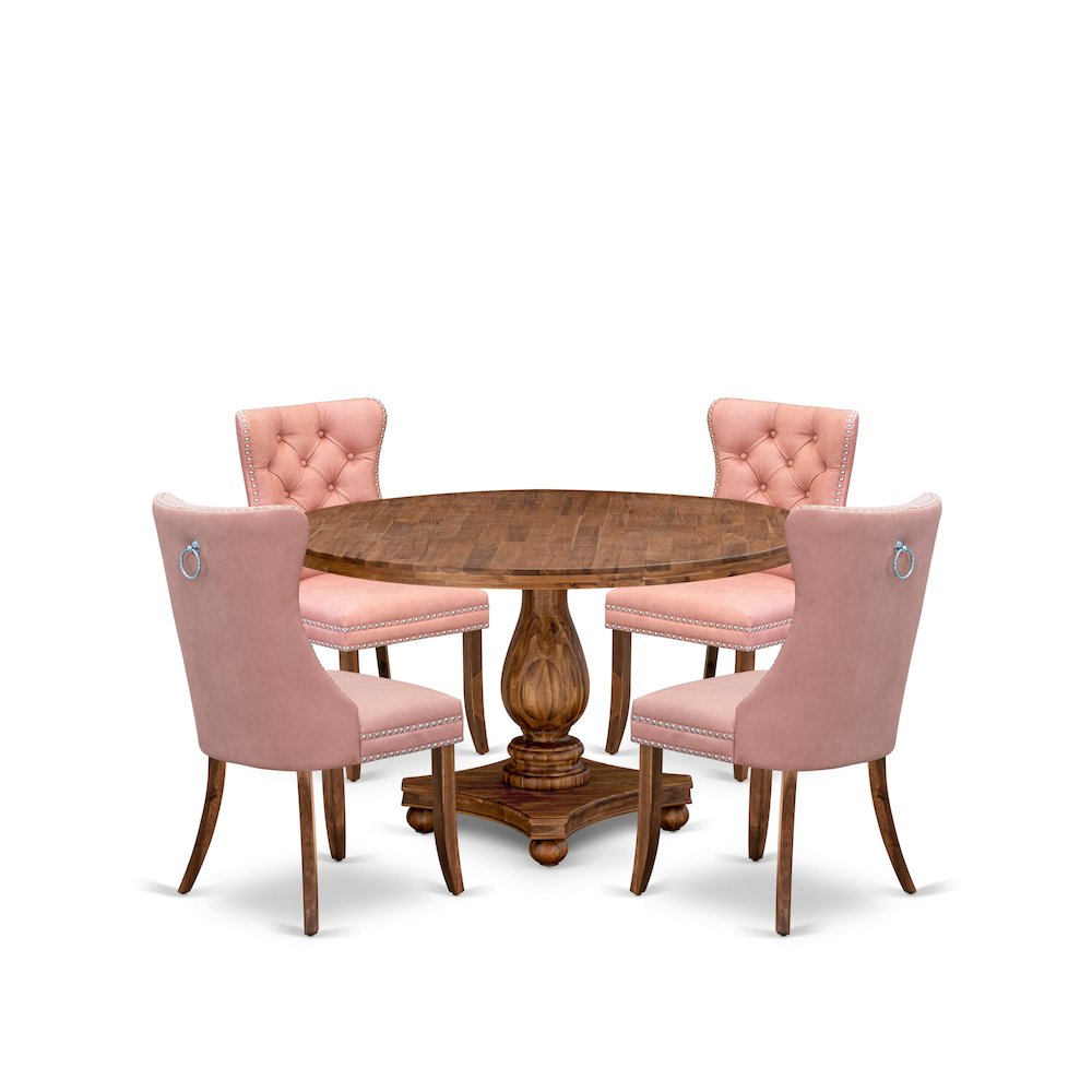 5-Pc Dining Set Consist A Modern Kitchen Table And 4 Beige Red Parsons Chairs. Picture 1